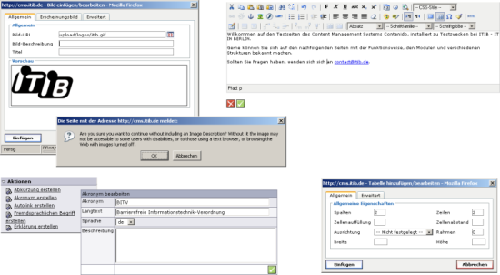Bildschirmfotos der Content Management System-Automatisierung in Contenido