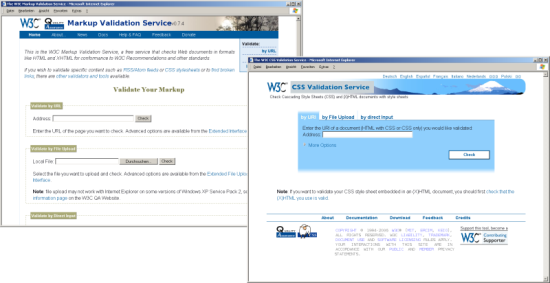 Bildschirmfotos der W3C-Validatoren, Stand 15.02.2007