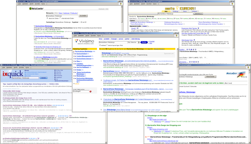 Bildschirmfotos verschiedener Metasuchmaschinen, Stand 21.02.2007