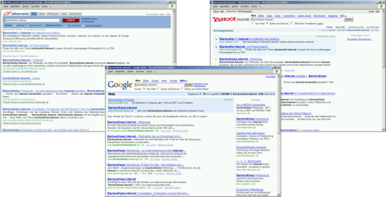 Bildschirmfotos verschiedener Suchdienste, Stand 03.12.2006